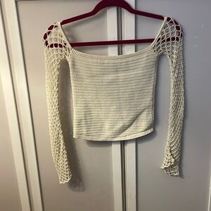 Zara Crochet Cream colored Off the shoulder top with Net style sleeves Size S